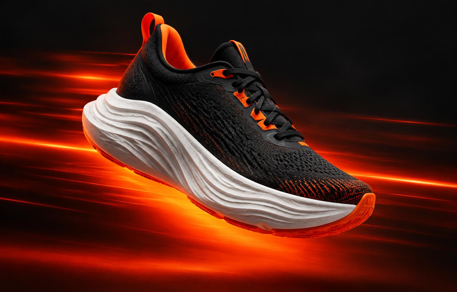 NITRO-style performance running shoe with foam midsole over a red energy glow